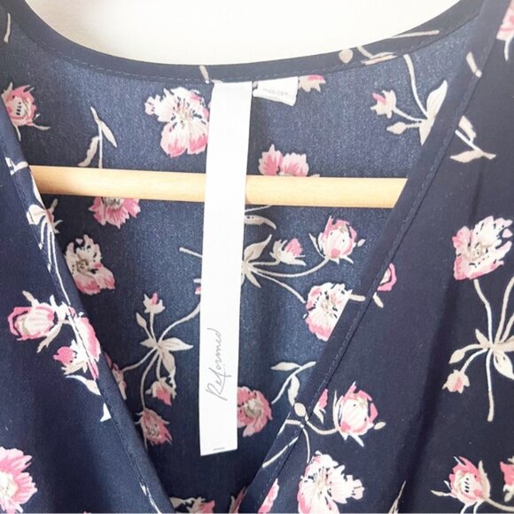 Urban Outfitters Reformed Floral Wrap Mini Dress Navy XS - Picture 4 of 9